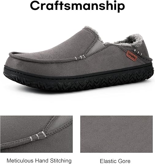 LongBay Men's Microsuede Moccasin Slippers with Non Slip Rubber Sole Memory Foam image 4