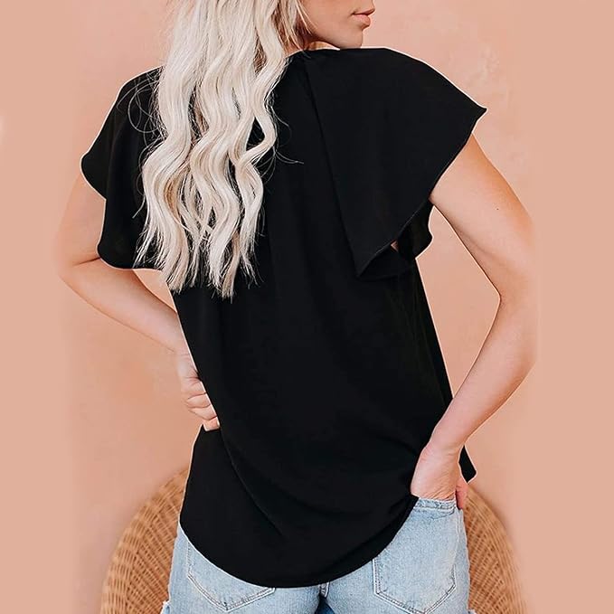 KOEMCY T Shirts for Women V Neck Short Sleeve Blouse Tops Solid Color Loose Shir image 3