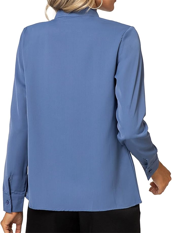 MINTLIMIT Women's Elegant Work Office Blouse Collar V Neck Long Sleeve Button Do image 2