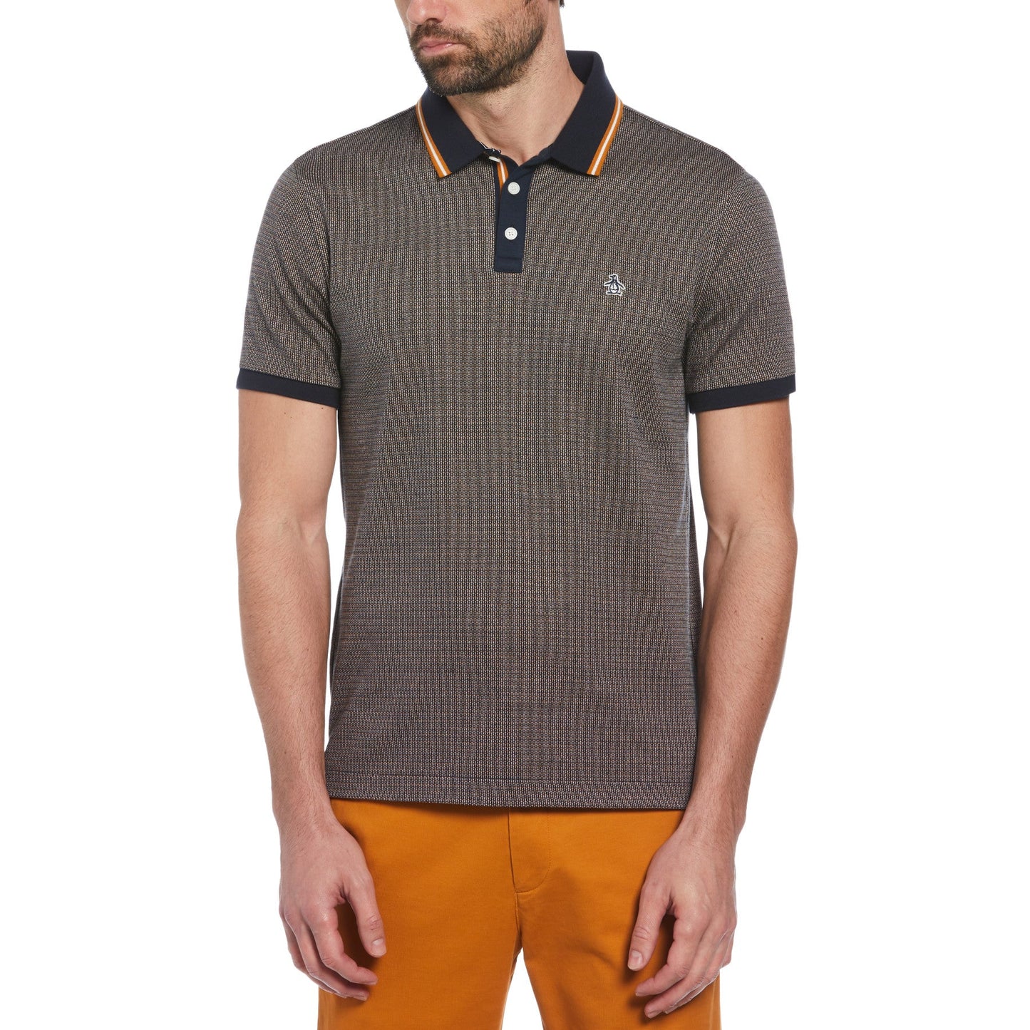 Jacquard Polo Shirt With Tipping In Dark Sapphire image 3
