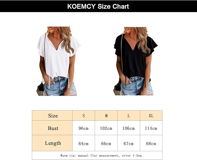 KOEMCY T Shirts for Women V Neck Short Sleeve Blouse Tops Solid Color Loose Shir image 1