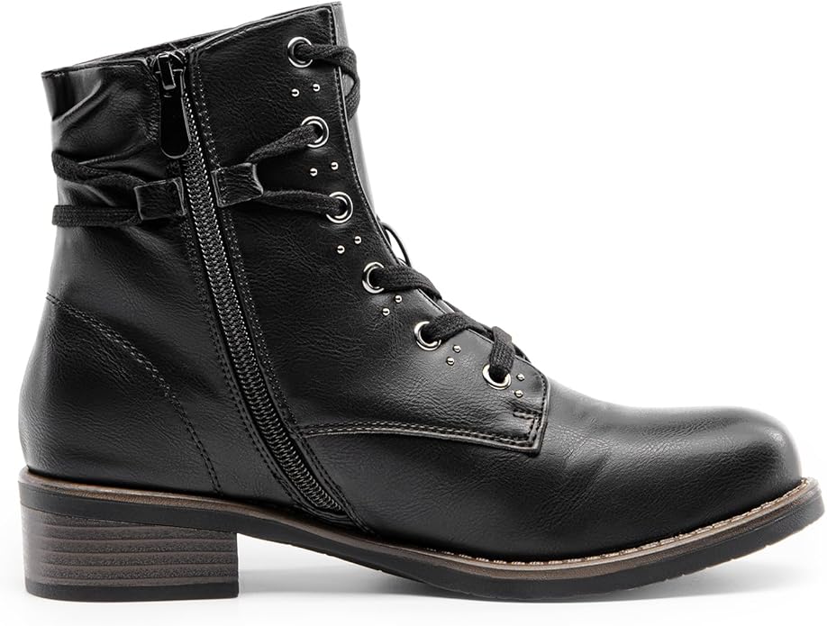 DREAM PAIRS Women's Fur Lined Ankle Bootie Lace up Low Chunky Block Heels Side Zipper Winter Boots