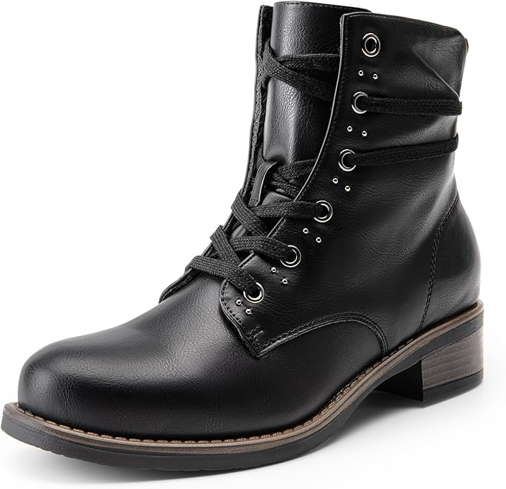DREAM PAIRS Women's Fur Lined Ankle Bootie Lace up Low Chunky Block Heels Side Zipper Winter Boots