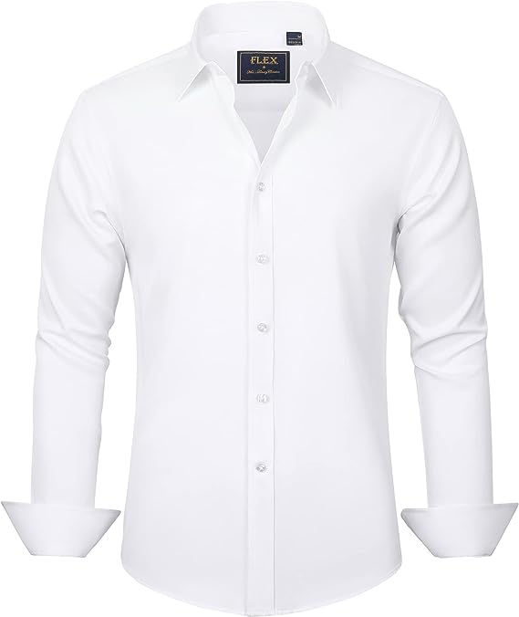Men's Long Sleeve Plain Stretch Dress Shirt Casual Non Iron Business Formal image 5