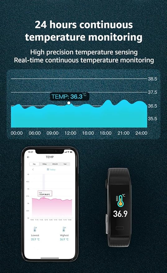 Activity Tracker Fitness Trackers Smart Watch with Body Temperature Heart Rate B image 3