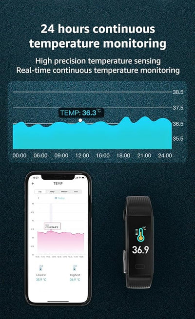 Activity Tracker Fitness Trackers Smart Watch with Body Temperature Heart Rate B image 3