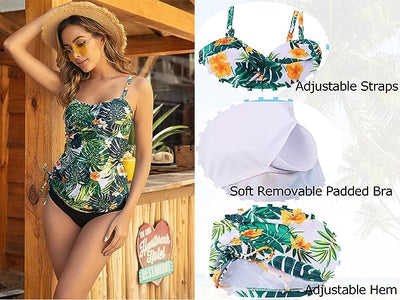 Tankini Sets Women's Modest Padded Swimsuit Top Brief Summer Swimwear image 2