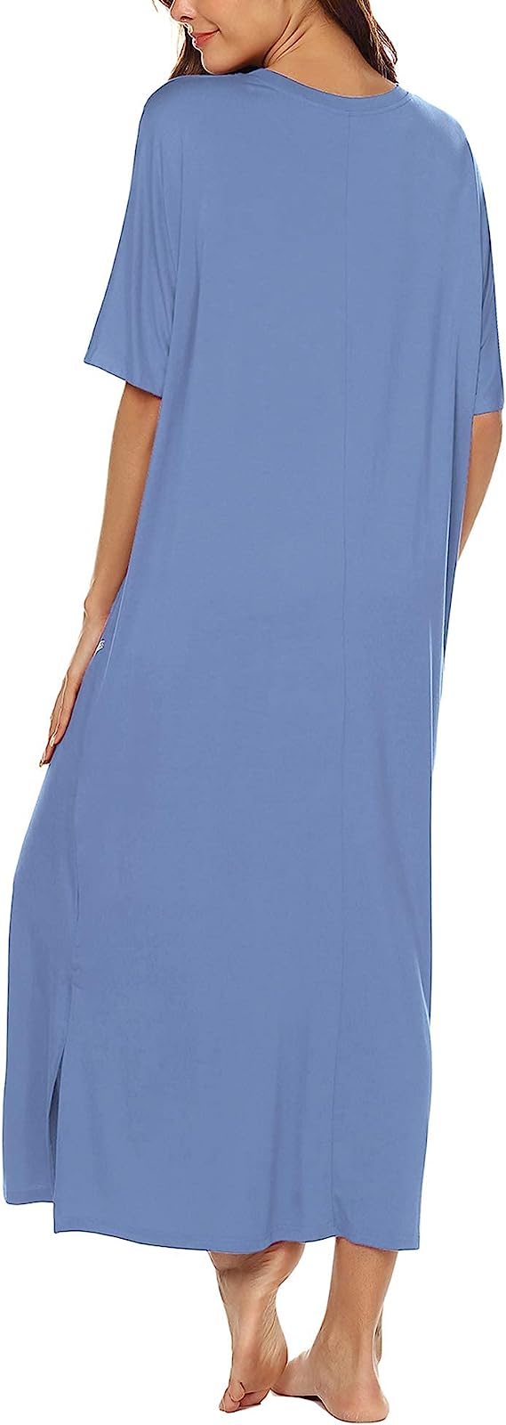 BESDELWomen's Nightgown Short Sleeve Long Sleepwear with Pockets Loose Fit Night image 2