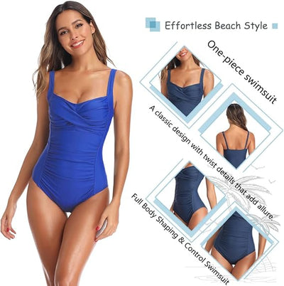 Joweechy Womens One Piece Swimsuit Tummy Control Swimming Costume Vintage Twist image 2