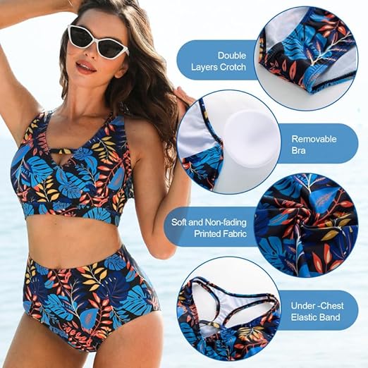 JASAMBAC Bikini Sets for Women 2 Piece Flattering Swimsuit Soft Bikini Tops & Hi image 2