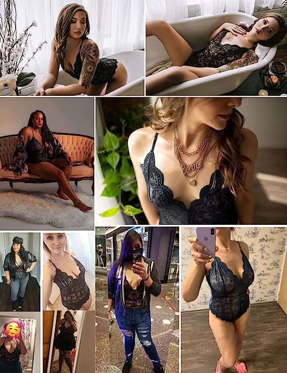 BESDEL Women's Deep V One Piece Babydoll Sexy Lace Teddy Bodysuit Chemises Sleep image 2