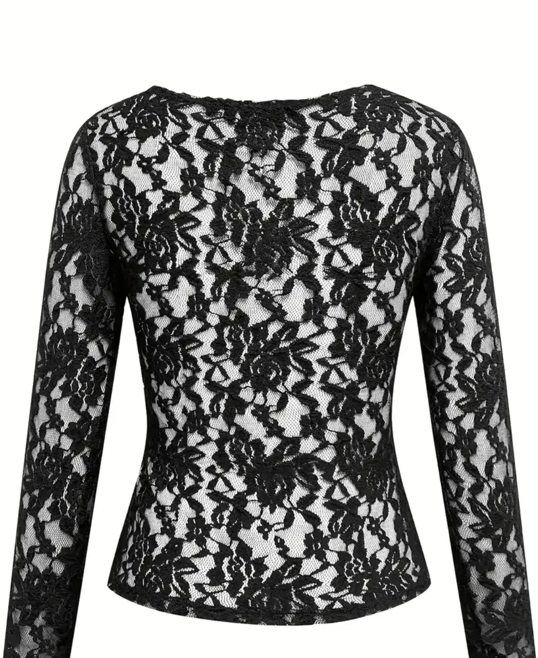 Sheer Lace V Neck T-Shirt, Stylish Long Sleeve Slim Top image 1