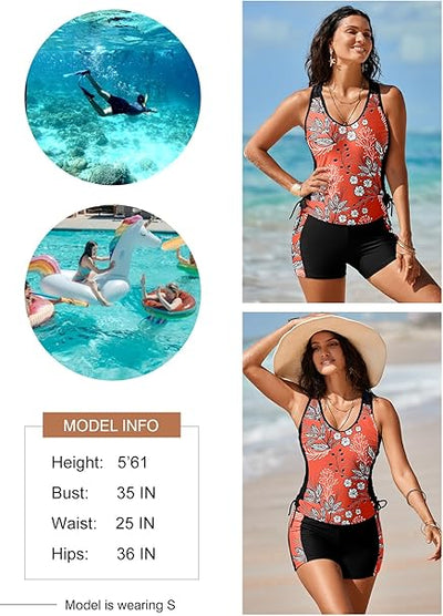 Dokotoo Women's Tankini Sets Two Piece Tops with Shorts Swimsuits for Women Bath image 3