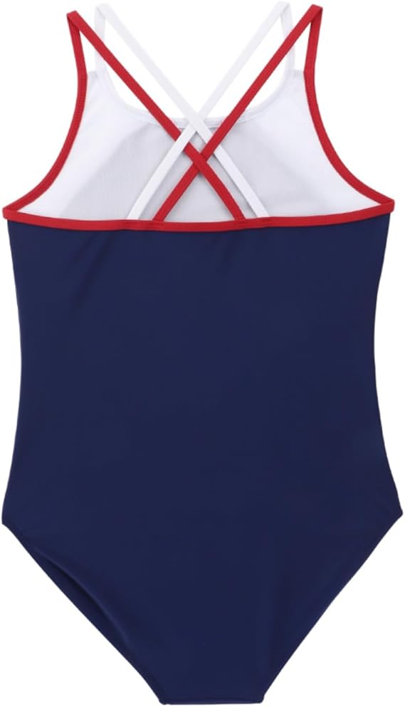 IZAX Girls One Piece Swimsuit UPF 50+ Solid Cross Back Multi Straps Swimwear Qui image 2