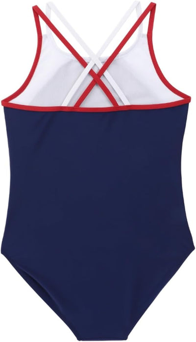 IZAX Girls One Piece Swimsuit UPF 50+ Solid Cross Back Multi Straps Swimwear Qui image 2