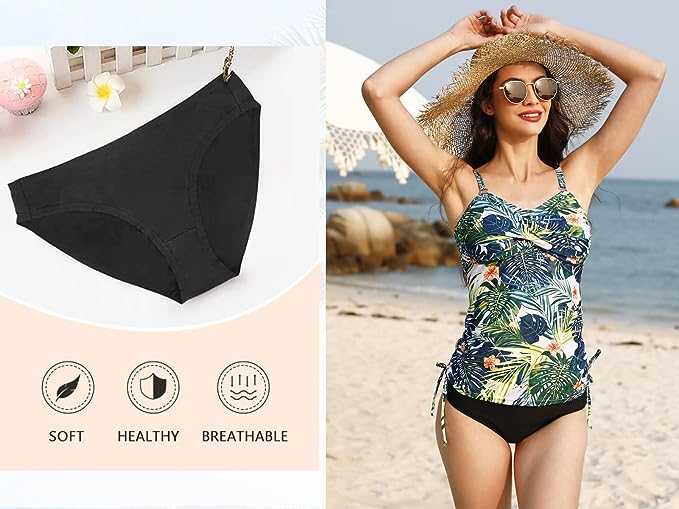 Tankini Sets Women's Modest Padded Swimsuit Top Brief Summer Swimwear image 1