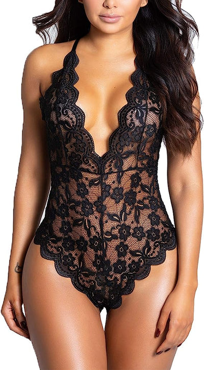 BESDEL Women's Deep V One Piece Babydoll Sexy Lace Teddy Bodysuit Chemises Sleep image 0