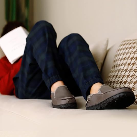 LongBay Men's Microsuede Moccasin Slippers with Non Slip Rubber Sole Memory Foam image 2