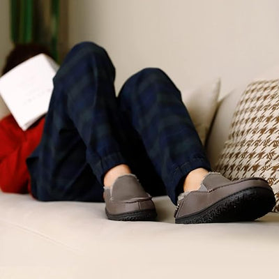 LongBay Men's Microsuede Moccasin Slippers with Non Slip Rubber Sole Memory Foam image 2