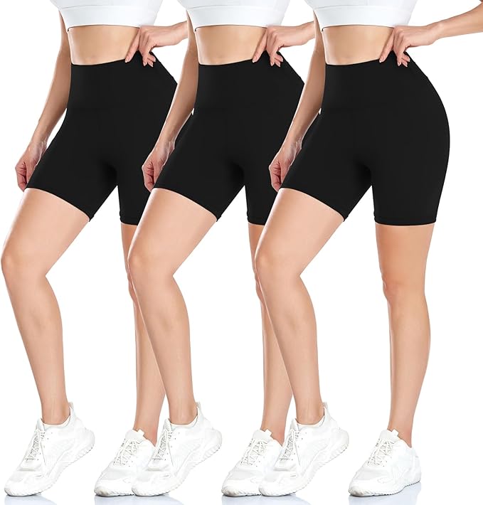 BLONGW 3Pcs Cycling Shorts Women High Waisted Buttery Soft Biker Shorts Tummy Co image 0