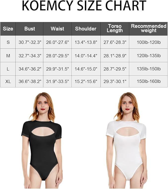 KOEMCY Bodysuit for Women Sexy Cutout Front T Shirt Women's Shaping Bodysuit Sli image 2