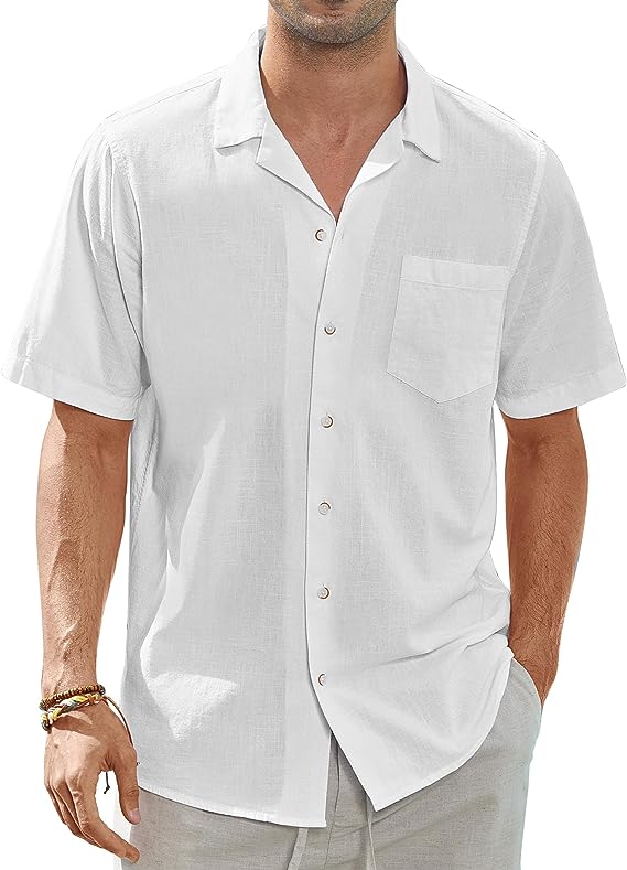 siliteelon Mens Linen Shirts Short Sleeve Regualr Fit Cotton Summer Casual Beach image 0