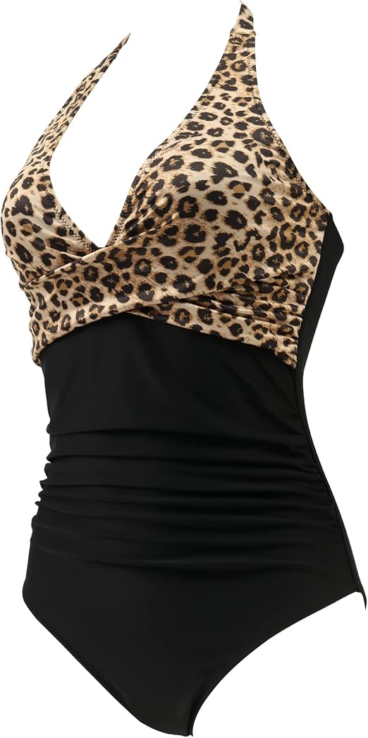 RXRXCOCO Women Cross Push Up Tummy Control One Piece Halter High Waisted Swimmin image 2