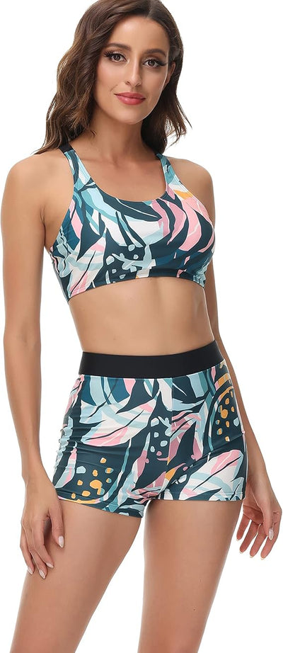 JASAMBAC Women Tankini Swimsuits 3 Piece Floral Print Athletic Bathing Suits Tum image 1