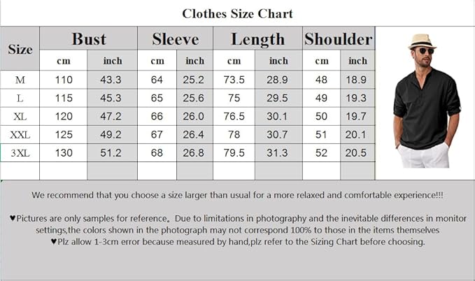 VANVENE Men's Cotton Linen T-Shirt Button Henley Shirt Long Sleeve Casual Beach image 3