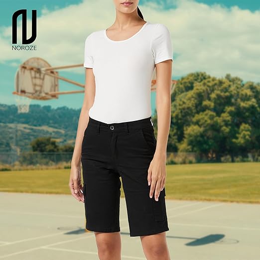 NOROZE Women's Stretch Cargo Shorts - Ladies Turned Hem Bengaline Casual Everyda image 0