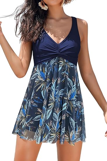 Twist Front Mesh Printing Swimdress image 0