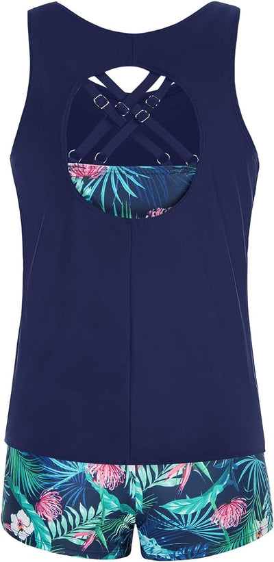 JASAMBAC 3 Piece Tankini Swimsuit for Women Swimwear Tank Top with Bikini Top Bo image 2