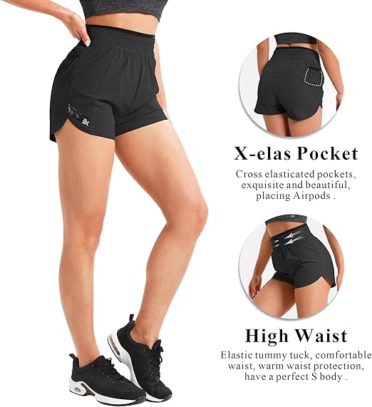 BROKIG Womens X-elas Gym Shorts Running Quick Dry Workout Sports High Waist Shor image 1