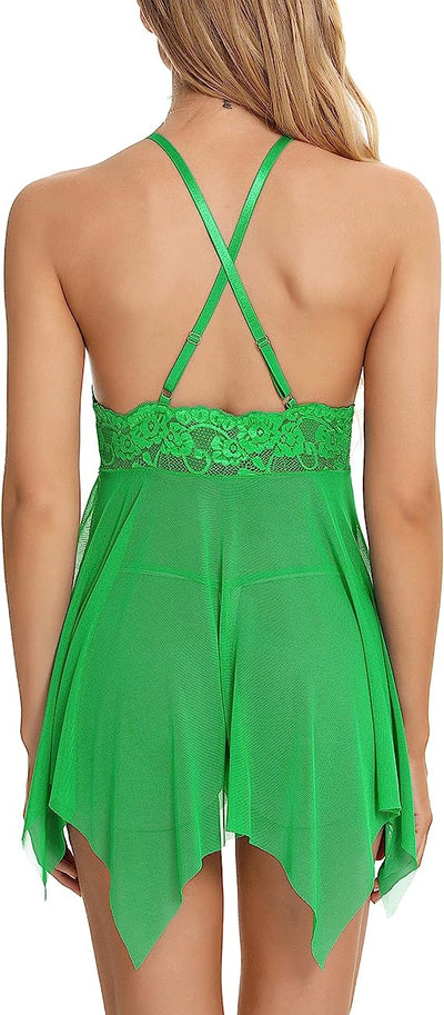 BESDEL Women's Sexy Lingerie Floral Lace V Neck Halter Mesh Chemise Open Front S image 0