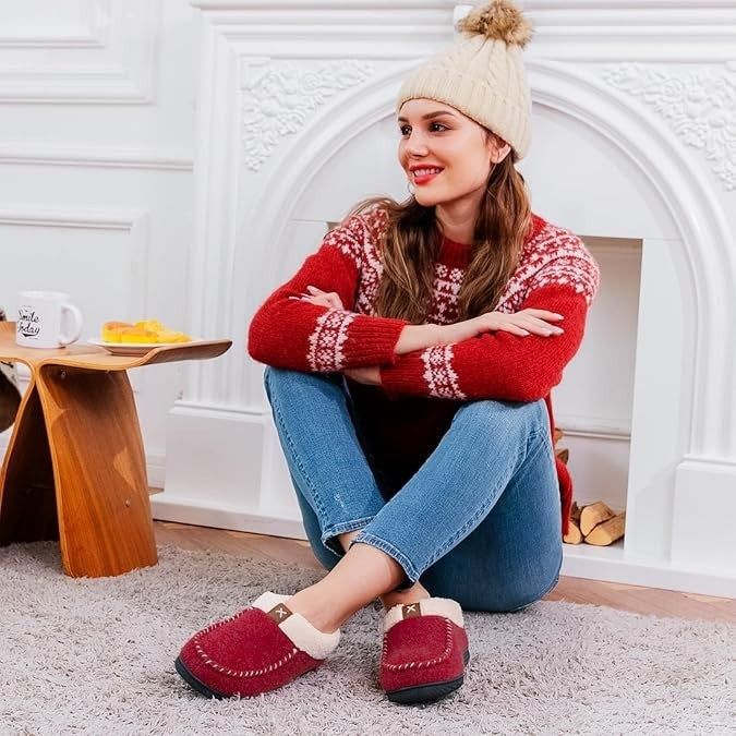 VeraCosy Women's Moccasin Slippers Warm Comfy Faux Wool Memory Foam Indoor House