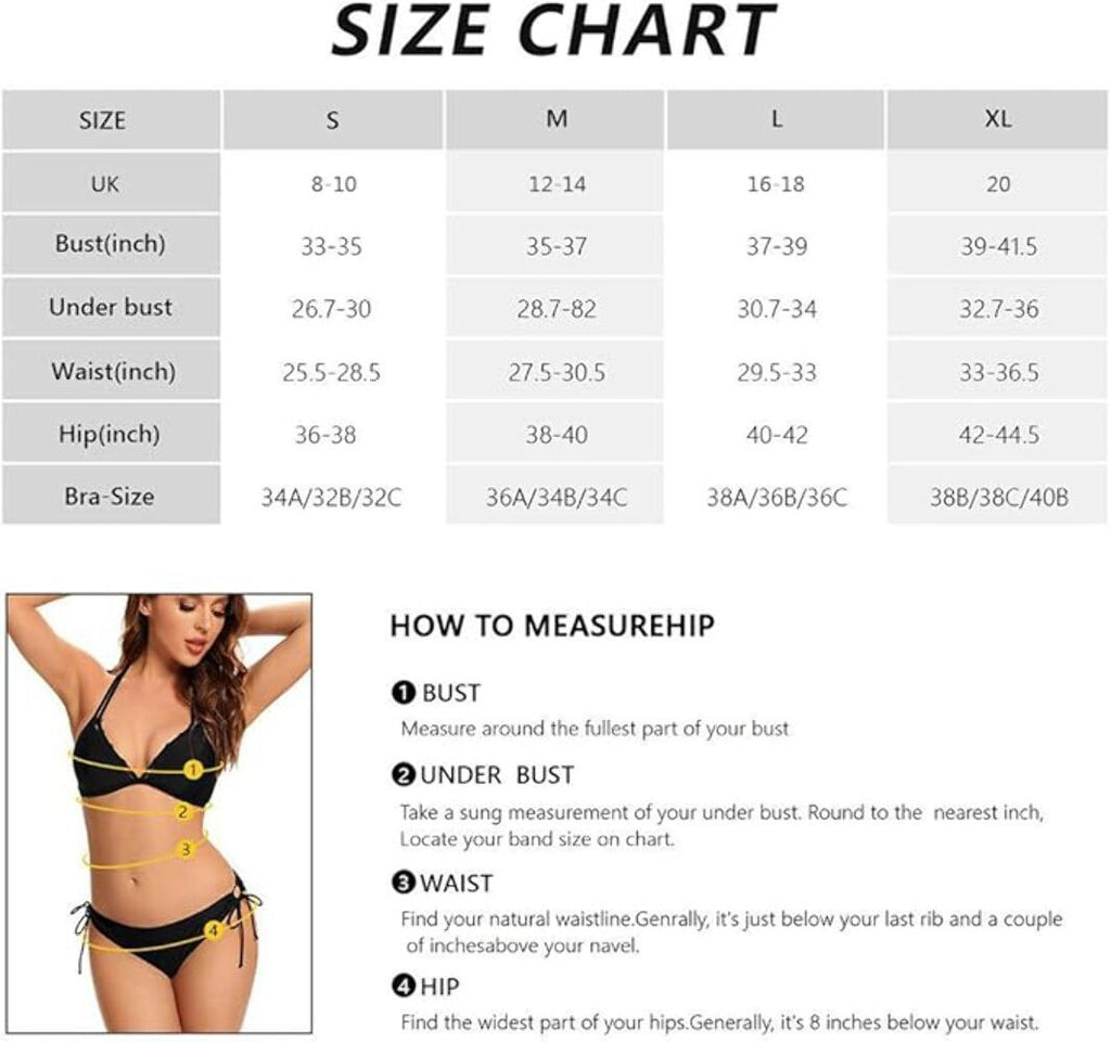 SHEKINI Women's Halter V Neck Triangle Bikini Double-Straps Bathing Suit Tie Sid