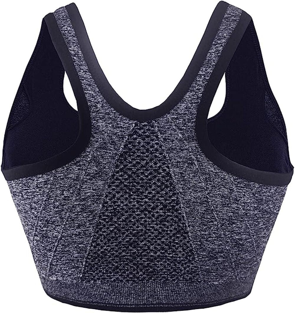 Women's Zip Front Sports Bra Push Up Padded Non-Wired Yoga Gym Soft Comfy Bras