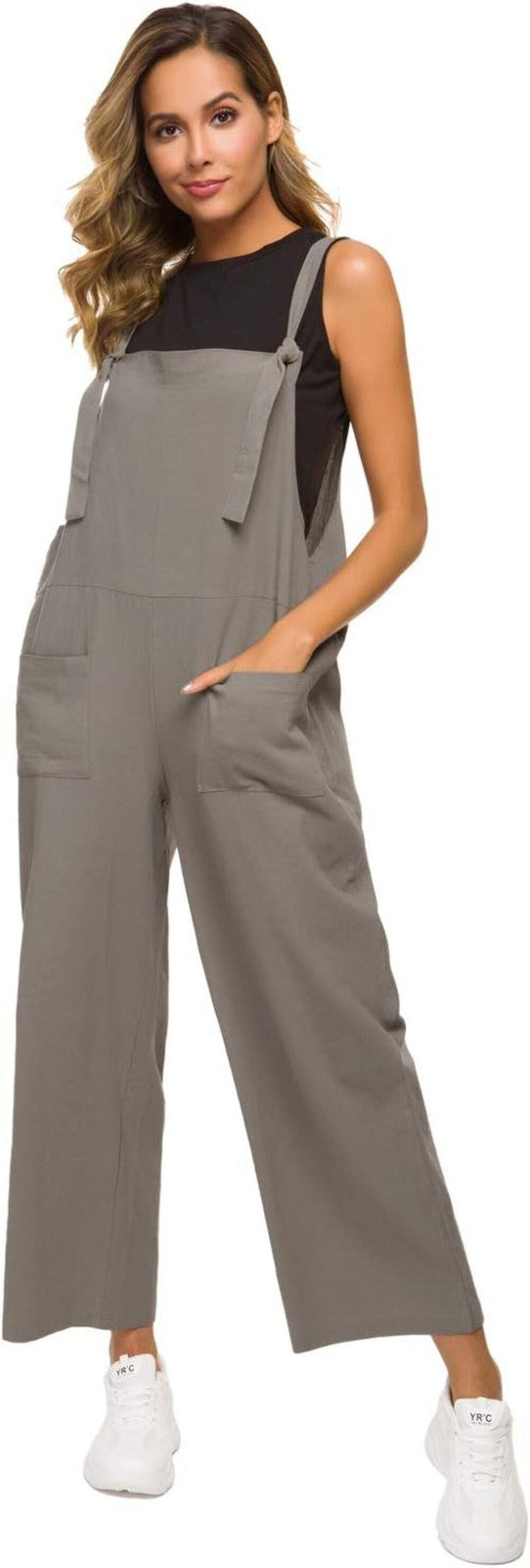 MINTLIMIT Cotton Linen Overall Loose Strap Sleeveless Long Baggy Playsuit Jumpsu