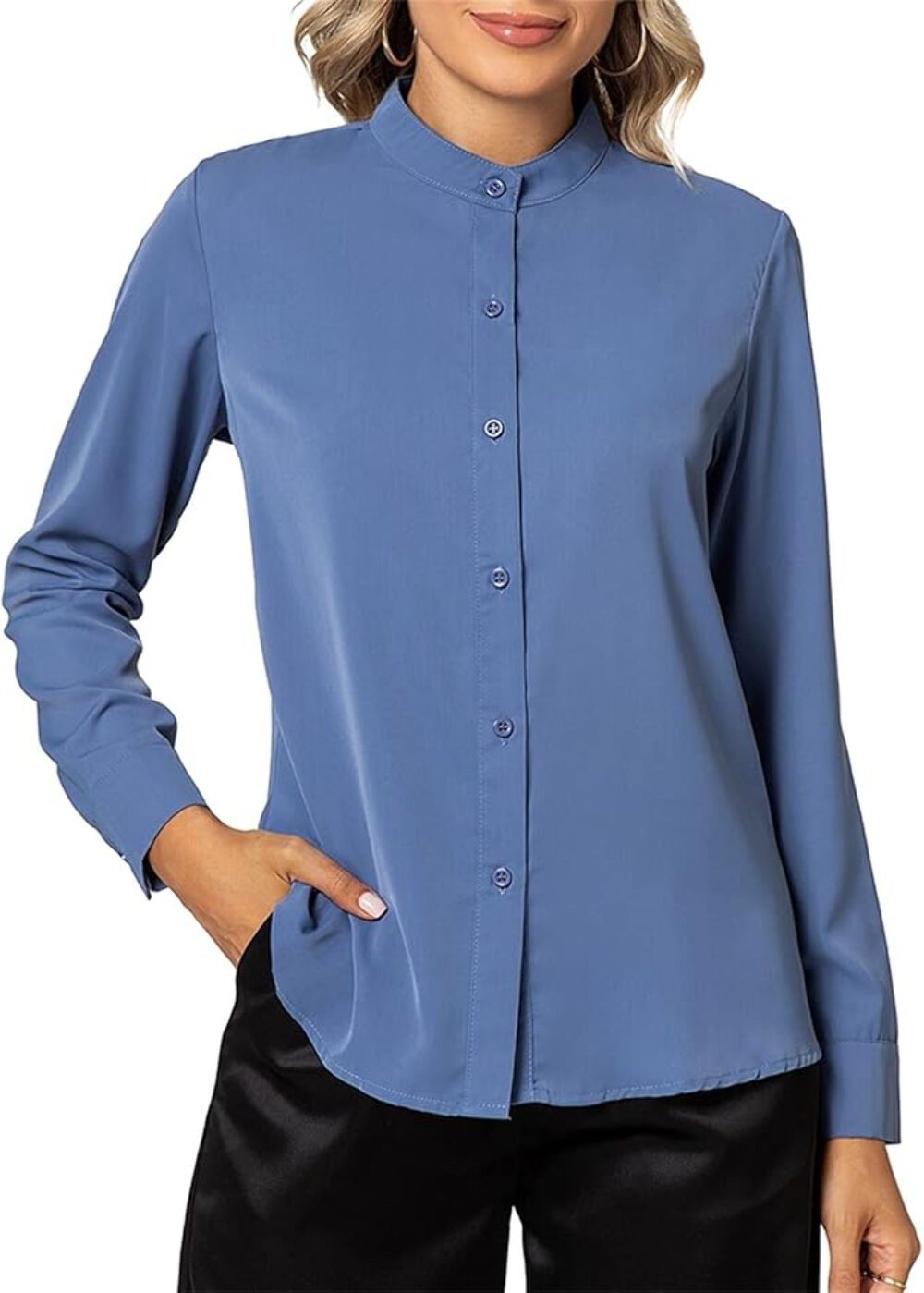 MINTLIMIT Women's Elegant Work Office Blouse Collar V Neck Long Sleeve Button Do
