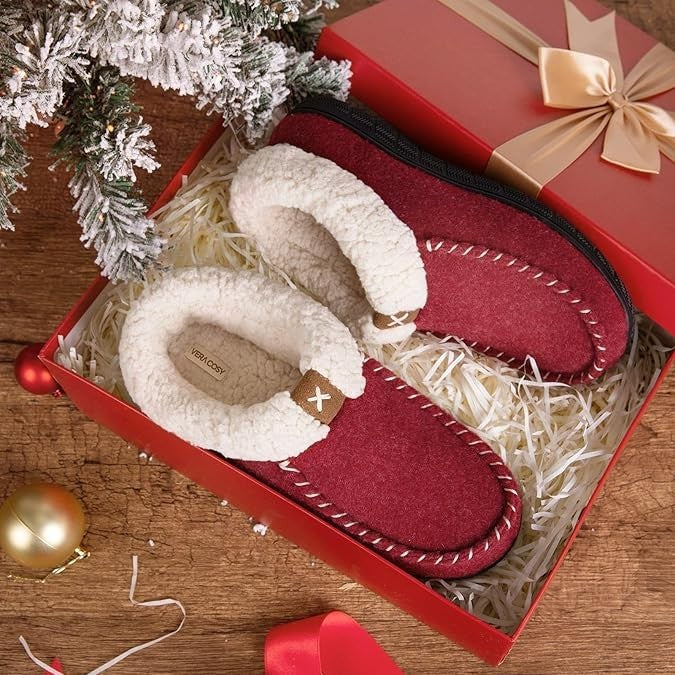 VeraCosy Women's Moccasin Slippers Warm Comfy Faux Wool Memory Foam Indoor House