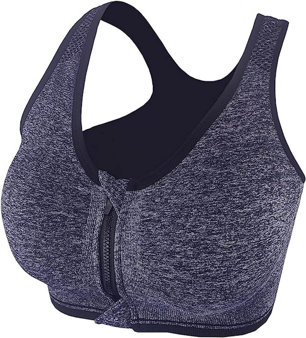 Women's Zip Front Sports Bra Push Up Padded Non-Wired Yoga Gym Soft Comfy Bras