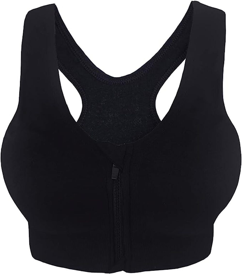 Women's Zip Front Sports Bra Push Up Padded Non-Wired Yoga Gym Soft Comfy Bras