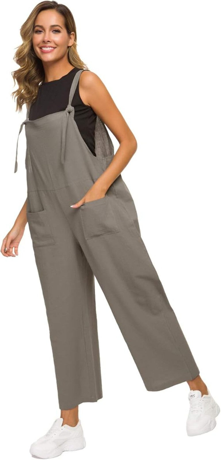MINTLIMIT Cotton Linen Overall Loose Strap Sleeveless Long Baggy Playsuit Jumpsu
