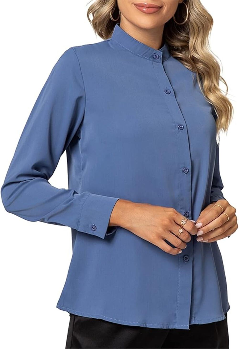 MINTLIMIT Women's Elegant Work Office Blouse Collar V Neck Long Sleeve Button Do