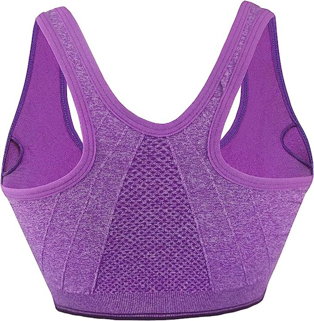 Women's Zip Front Sports Bra Push Up Padded Non-Wired Yoga Gym Soft Comfy Bras