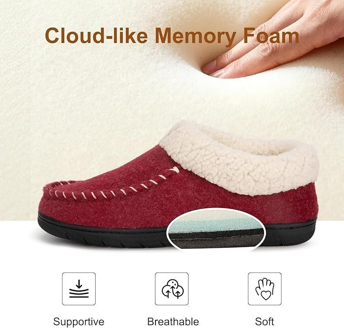 VeraCosy Women's Moccasin Slippers Warm Comfy Faux Wool Memory Foam Indoor House
