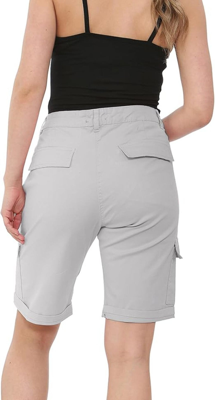 NOROZE Women's Stretch Cargo Shorts - Ladies Turned Hem Bengaline Casual Everyda