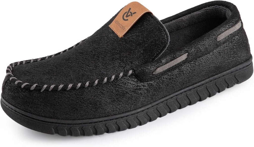 VeraCosy Men's Classic Moccasin Slippers Faux Suede Memory Foam Closed Back Indo