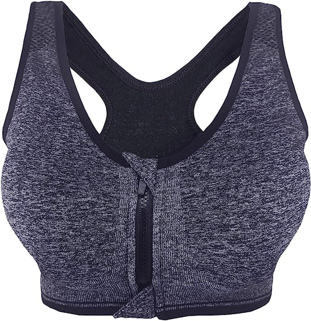 Women's Zip Front Sports Bra Push Up Padded Non-Wired Yoga Gym Soft Comfy Bras