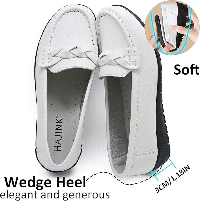 Women's Flats Casual Leather Loafer Ladies Slip-On White Flat Shoes for Women